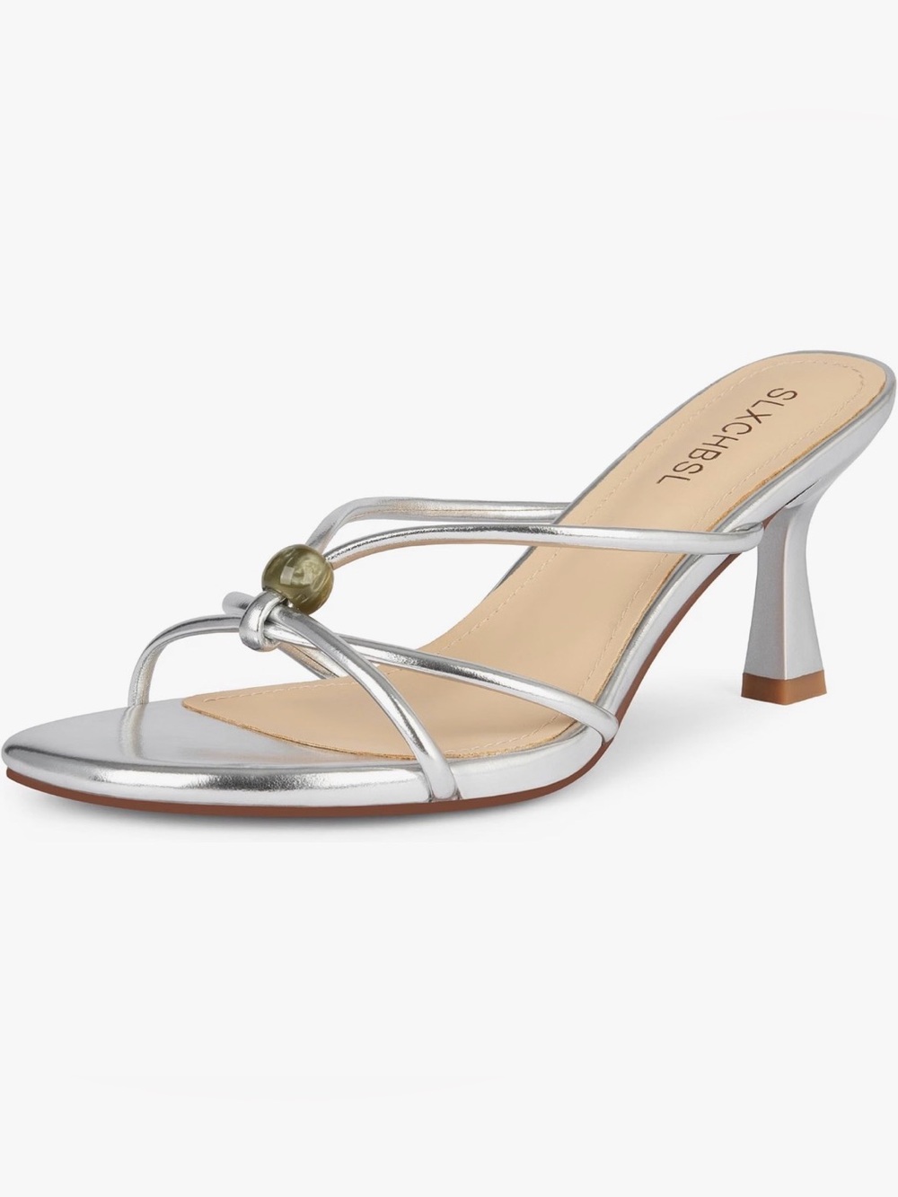 Seychelles Silver Metallic Knot-Front Mule with Green Accent Bead